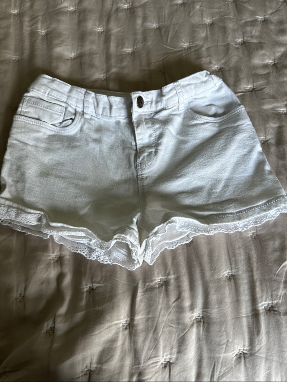 Old Navy White Lace-Hem Denim Shorts